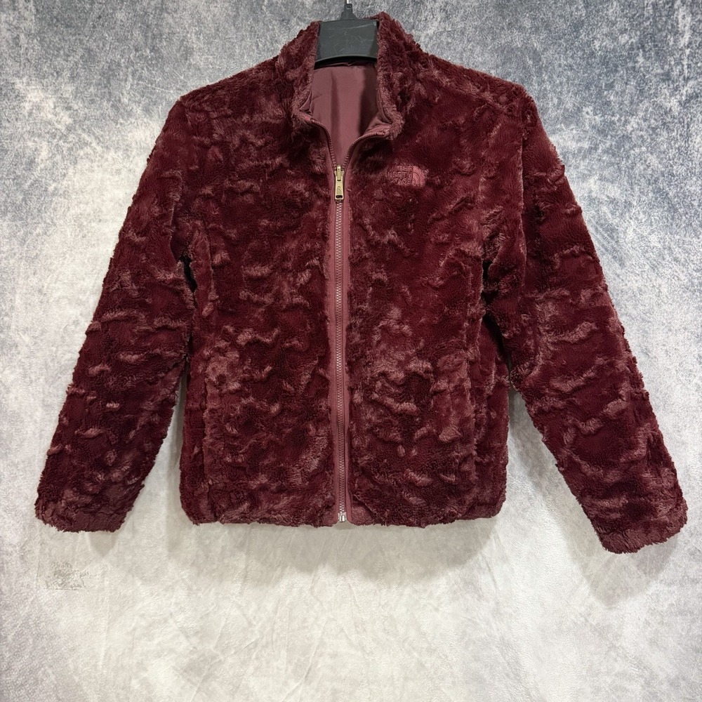 The North Face Girls L Reversible Faux Fur Quilted Coat Full Zip Burgundy